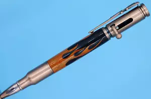 Penna Azione Bolt in Antica Finitura Rame con Intarsio Fiamma Legno - Foto 1 di 10
