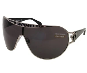AUTHENTIC Roberto CAVALLI Sunglasses Black Silver white Grey print 720 shield - Foto 1 di 4