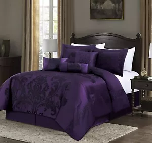 Chezmoi Collection 7-Piece Jacquard Floral Comforter Set (California King, Pu... - Picture 1 of 9
