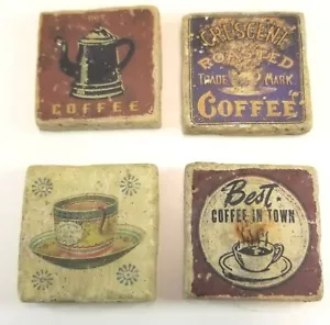 Vintage Frig Magnets Stone Coffee Lot of 4 Refrigerator 1.75" Square Kitchen B1 - Picture 1 of 3