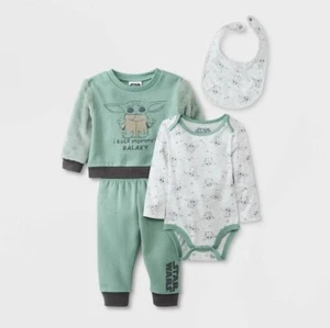 Baby Boys' 4pc Star Wars The Mandalorian Sherpa Olive & Grey Bodysuit For 12 Mon - Picture 1 of 7