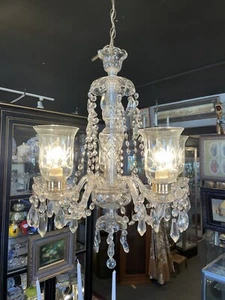 1930s Hollywood Style Clear Crystal Five Light Chandelier Ceiling Fixture  - Picture 1 of 12