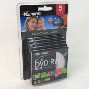Memorex mini DVD-RW 5 Pack Sealed for DVD Camcorders 30 Minute 1.4GB - Afbeelding 1 van 6