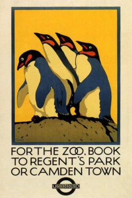 CHILDREN PENGUIN ZOO ANIMAL LONDON ENGLAND FAMILY TRAVEL VINTAGE POSTER REPRO - Image 1 of 3