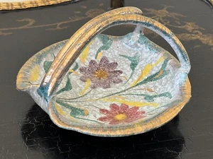 Vintage Art Pottery Candy Nut Dish Gold Trim with Handle MCM Italy Signed - Picture 1 of 13