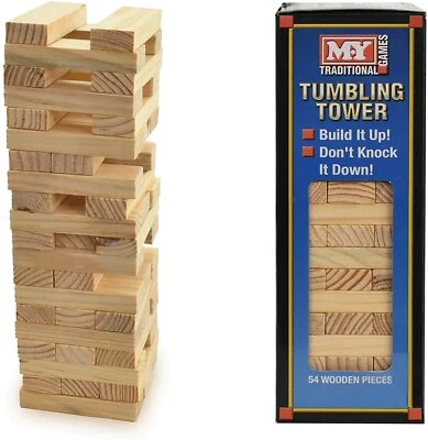 54Pc Wooden Tumbling Tower Game Traditional Stacking Family Kids Travel Friendly - Image 1 of 4