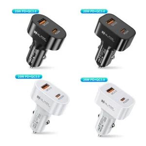 Fast Car Charger Type c 25w PD &25w USB QC3.0 Port Charger Stable Connect - Zdjęcie 1 z 12