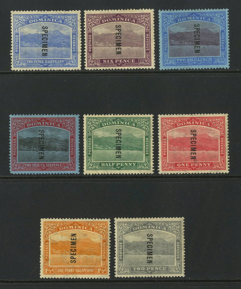 M8388 Dominica 1921-22 SG62S/70S - Definitivo embalaje original ESPECIMEN. Algunos fallos menores Foto 1 de 1