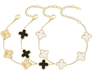 18K vergoldet Kleeblatt Armband für Frauen Set - 3 Stück vier Blatt Armbänder Blume - Bild 1 von 4