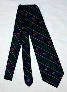 Vintage Abercrombie & Fitch Mens Tie Stripe Crests Green Blue 100% Silk USA - Picture 1 of 4