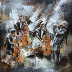 Arte musical pintura al óleo y acrílica sobre lienzo de metal para sala de estar arte hecho a mano - Imagen 1 de 10