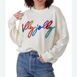 Holly Jolly Sweater Small White Christmas Sweater - Picture 1 of 5