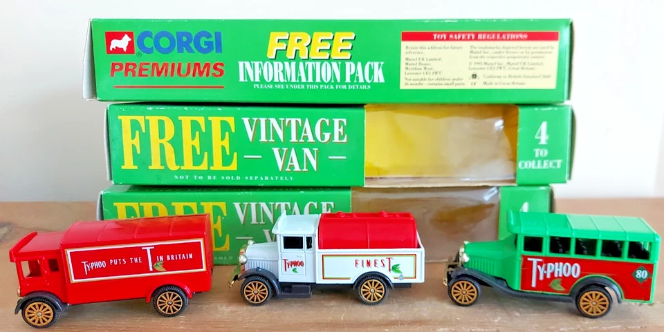 THREE Corgi Matchbox Vintage Van diecast models, in Typhoo Tea boxes. — 第 1/4 张图片