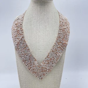 Rose Gold Rhinestone V Collar Choker Necklace Statement Evening Costume - Picture 1 of 8