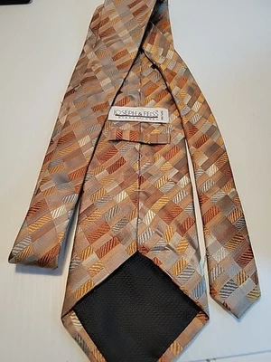 JOSEPH & FEISS Tie Gold Gray  Geometric 100% Silk NeckTie 4” Wide China   - Image 1 of 4