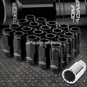 OPEN END BLACK ALUMINUM SPLINE STYLE 16LUG+4LOCK NUT+KEY M12X1.25 50MM 21MM OD - Picture 1 of 5