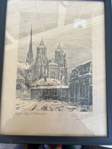 Antike schöne Original Skizze aus Frankreich Dijon-Egen St. Bomjene signiert - Bild 1 von 13