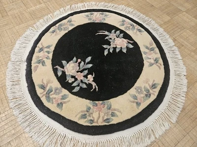 3x3 ROUND CHINESE RUG PEKING ART DECO AUBUSSON AUTHENTIC 100% WOOL ORIENTAL RUG - Image 1 of 4