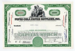 Pepsi-Cola United Bottlers, Inc stock certificate - Picture 1 of 2