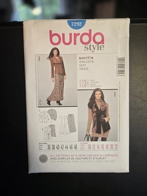 UNCUT Misses Maxi Skirt Vest & Jacket Blazer Sewing Pattern 10-22 Burda 7292 - Image 1 of 3