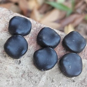 Matte Old Vintage Black Glass Beads Wavy Coin Shape - Picture 1 of 3