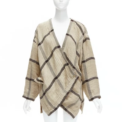 ISSEY MIYAKE 1980s Vintage beige black wrap front oversized crinkle coat JP9 - Image 1 of 4