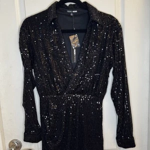 Fashion Nova NWT Black Sequin Cocktail Dress Sz M - Picture 1 of 6