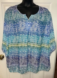Catherines Plus Sz 4X 30/32W Blue Rayon Blend Ombre 3/4 Sleeve Pullover Top EUC - Picture 1 of 8