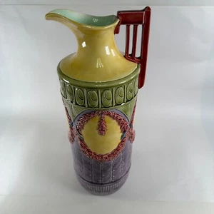 Large 14 1/2" Tall Majolica Pitcher w/ Art Deco Handle - Unique - Picture 1 of 6