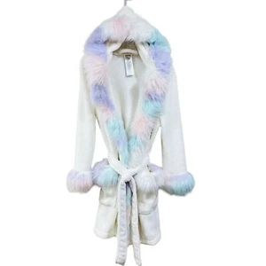 Pottery Barn Teen Women’s Unicorn Rainbow Faux Fur Robe One Size Fits Most - Picture 1 of 11