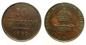 Regno Lombardo Veneto - Francesco Giuseppe - 10 Centesimi 1849 M RARA Gig25 BB+ - Foto 1 di 1