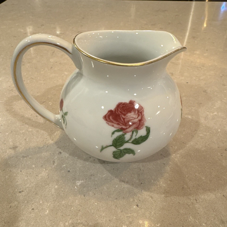 RALPH LAUREN DAPHNE PINK ROSES AND GREEN LEAVES PORCELAIN CREAMER 3.75 In. Tall - Image 1 of 4