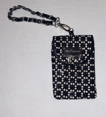 Women's Small Black White Sequined BETSEY JOHNSON Wristlet Pockets Chain Strap - Image 1 of 4
