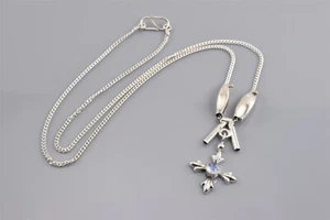 "Collar colgante de plata esterlina geométrico equilibrado estación de piedra lunar 925" - Imagen 1 de 7