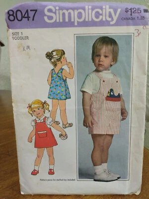 Simplicity Sewing Pattern 8047 Sz 1 Toddler Overalls Dress Jumper Uncut NOS - Image 1 of 4