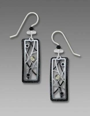 Adajio Earrings Black & White Open Rectangles with Lines & Dots Handmade in USA - Image 1 of 4