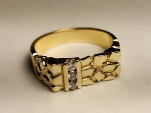 Anillo de diamantes REALES PLATA AMARILLA 14k macizo para hombre. 6,05 gramos, 0,15 quilates TW. - Imagen 1 de 4