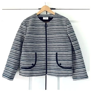 Akris Punto Jacket Silk Textured Black & White Striped Zip Blazer Career Size 10 - Picture 1 of 8