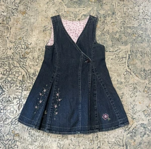Vintage Faded Glory Denim Wickelkleid Größe 4T Kleinkind bestickt mit Knöpfen - Bild 1 von 7