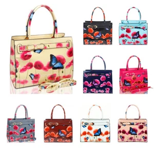 New Women Butterfly Patterned With Ribbon Belt Details Handbag Tote Shoulder Bag - Picture 1 of 18