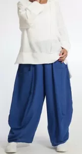 PLUS SIZE BLUE LINEN BLEND 2 POCKETS BALLOON BAGGY PANTS 16-18-20 - Picture 1 of 5