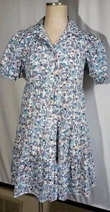 Eliza J Women’s Mini Shirt Dress Size 6 White Blue Pink Floral Puff Sleeve - Picture 1 of 7