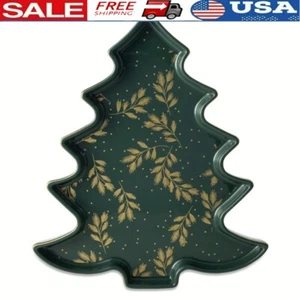 Figural Holiday Tree Serve Tray Ceramic Serving Dish Festive Snacks Desserts New - Picture 1 of 5
