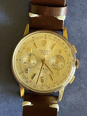 Reloj Cronógrafo CAUNY PRIMA Chapado en Oro La Chaux De Fonds Vintage Foto 1 de 4