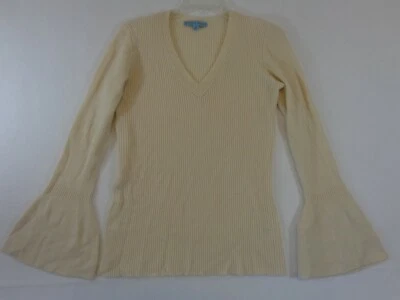 ANTONIO MELANI Sweater Women's M Ivory Wool Blend V-Neck Bell Sleeves Ribbed - Image 1 of 4