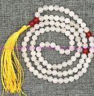 6 mm Weiß Rot Jade Runde Edelsteine Buddhistisch 108 Gebet Perlen Mala Armband Halskette