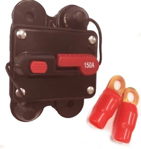 Circuit Breaker 150A & (2) 4GA RED Ring Terminals Manual Amp Reset CB150A - Picture 1 of 1