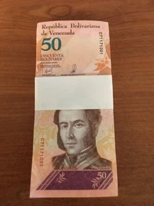 Venezuela 50 Bolivars P-105 2018 x 100 Pcs BUNDLE Fuerte UNC Venezuelan Currency - Picture 1 of 7