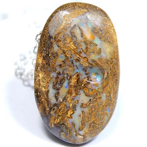 19.57 CT AUSTRALIAN BOULDER OPAL Pendant Necklace Silver Jewellery Video - Picture 1 of 17