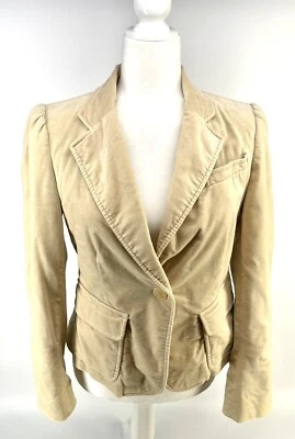 Blazer DKNY Mujer 6 Terciopelo Beige Botones Bolsillos Chaqueta Foto 1 de 4